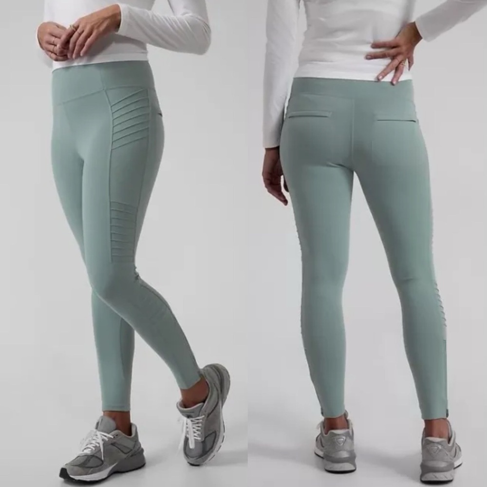 Athleta Delancey Moto Leggings S Sage Grey Urban Sporty Chic Yoga Tight